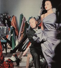 Christian Dior with model Sylvie, circa 1948. Cour