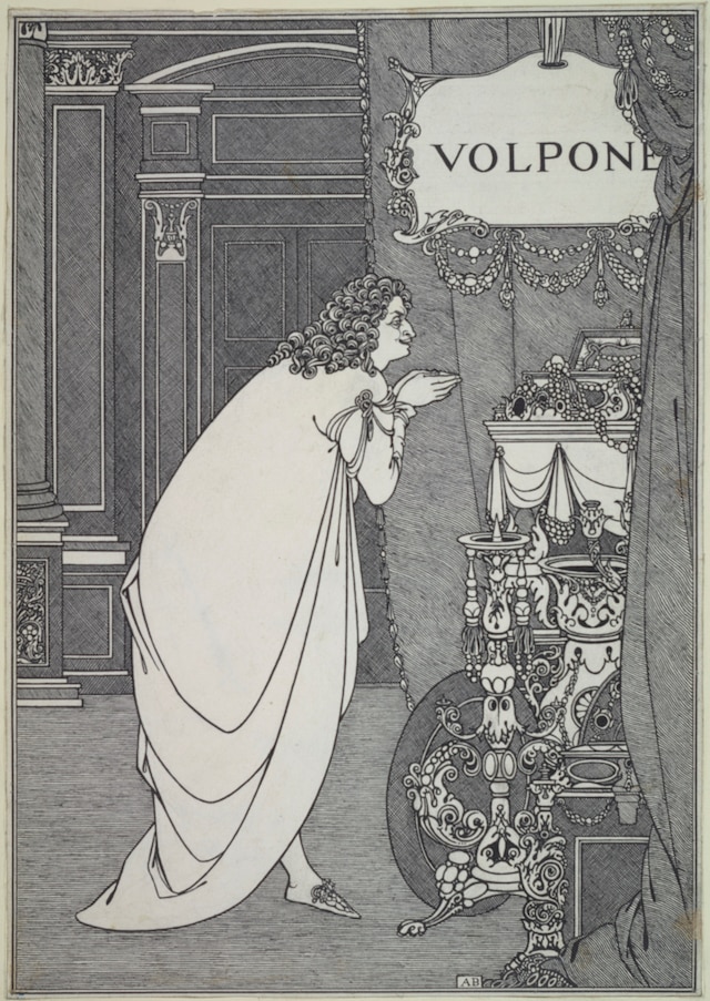 Aubrey Beardsley, Volpone Adoring His Treasure, 1898