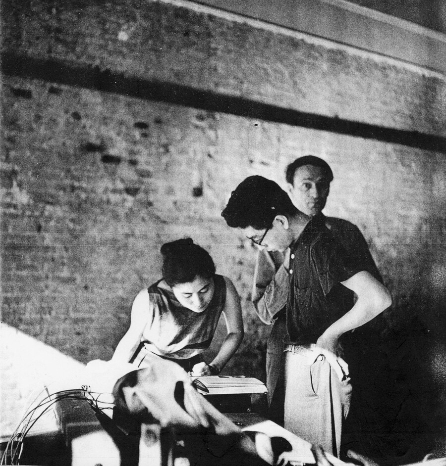 Yoko Ono preparing her show at A _ G Gallery. Yoko